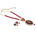 Maroon Gold Plated Traditional Kundan Necklace Set with Earrings for Women - Front View by Nari Haat, Indian ethnic w...