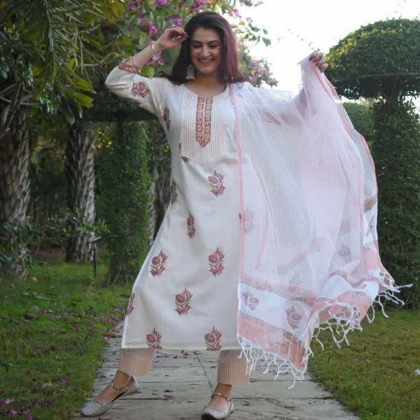 Pink Cotton Kurti Set