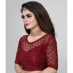 Generic Women's Half Sleeve Net Readymade Blouse (Maroon, Free Size: Up To 34 Inch) - Image 2
