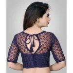 Generic Women's Half Sleeve Net Readymade Blouse (Navy Blue, Free Size: Up To 34 Inch) - Image 3