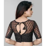Generic Women's Half Sleeve Net Readymade Blouse (Black, Free Size: Up To 34 Inch) - Image 3