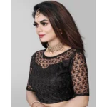 Generic Women's Half Sleeve Net Readymade Blouse (Black, Free Size: Up To 34 Inch) - Image 2