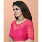Generic Women's Half Sleeve Net Readymade Blouse (Pink, Free Size: Up To 34 Inch) - Image 3