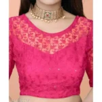 Generic Women's Half Sleeve Net Readymade Blouse (Pink, Free Size: Up To 34 Inch) - Image 2