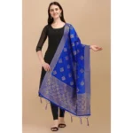 Generic Women's Silk Pure Zari weaving Duppatta (Royal Blue, Length: 2-2.3 Mtrs) - Image 2