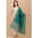 Generic Women's Silk Pure Zari weaving Duppatta (Green, Length: 2-2.3 Mtrs) - Image 2