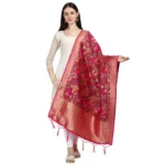 Generic Women's Silk Pure Zari weaving Duppatta (red, Length: 2-2.3 Mtrs) - Image 2