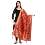 Generic Women's Silk Pure Zari weaving Duppatta (Red, Length: 2-2.3 Mtrs) - Image 2
