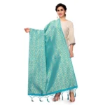 Generic Women's Silk Pure weaving Work Duppatta (Light Blue, Length: 2-2.3 Mtrs) - Image 2
