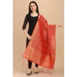 Generic Women's Silk Pure weaving Work Duppatta (Red, Length: 2-2.3 Mtrs) - Image 2