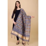 Generic Women's Silk Pure weaving Work Duppatta (Grey, Length: 2-2.3 Mtrs) - Image 3