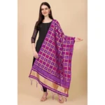 Generic Women's Silk Pure weaving Work Duppatta (Purple, Length: 2-2.3 Mtrs) - Image 3