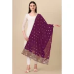Generic Women's Silk Pure Zari weaving Duppatta (Purple, Length: 2-2.3 Mtrs) - Image 2