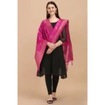 Generic Women's Silk Pure Zari weaving Duppatta (Pink, Length: 2-2.3 Mtrs) - Image 2