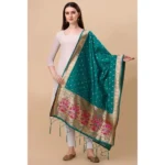 Generic Women's Silk Pure Zari weaving Duppatta (Rama, Length: 2-2.3 Mtrs) - Image 2