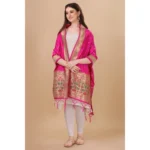 Generic Women's Silk Pure Zari weaving Duppatta (Pink, Length: 2-2.3 Mtrs) - Image 2
