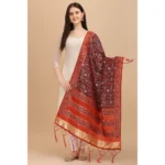 Generic Women's Silk Pure Zari weaving Duppatta (Purple, Length: 2-2.3 Mtrs) - Image 2