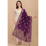 Generic Women's Silk Pure Zari weaving Duppatta (Purple, Length: 2-2.3 Mtrs) - Image 2