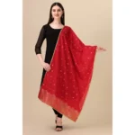 Generic Women's Silk Pure Zari weaving Duppatta (Red, Length: 2-2.3 Mtrs) - Image 2