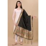Generic Women's Silk Pure Zari weaving Duppatta (Black, Length: 2-2.3 Mtrs) - Image 2