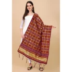 Generic Women's Silk Pure weaving Work Duppatta (Maroon, Length: 2-2.3 Mtrs) - Image 3