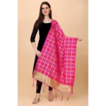 Generic Women's Silk Pure weaving Work Duppatta (Pink, Length: 2-2.3 Mtrs) - Image 3