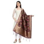Generic Women's Silk Pure Zari weaving Duppatta (Brown, Length: 2-2.3 Mtrs) - Image 2