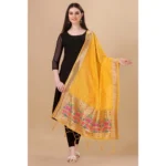 Generic Women's Silk Pure Zari weaving Duppatta (Yellow, Length: 2-2.3 Mtrs) - Image 2