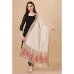 Generic Women's Silk Pure Zari weaving Duppatta (White, Length: 2-2.3 Mtrs) - Image 2