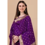 Generic Women's Silk Pure Zari weaving Duppatta (Purple, Length: 2-2.3 Mtrs) - Image 2