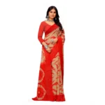 Generic Women's Georgette Printed Saree With Unstitched Blouse (Red) - Image 2