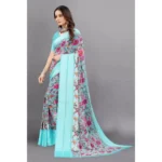 Generic Women's Satin Patta Printed Saree With Unstitched Blouse (Skyblue) - Image 2