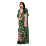 Generic Women's Georgette Printed Saree With Unstitched Blouse (Green) - Image 2