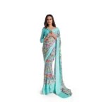 Skyblue Satin Patta Printed Saree for Women