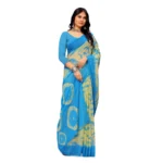 Generic Women's Georgette Printed Saree With Unstitched Blouse (Skyblue) - Image 2