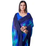 Generic Women's Satin Patta Printed Saree With Unstitched Blouse (Skyblue) - Image 2