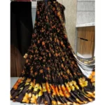 Generic Women's Satin Patta Printed Saree With Unstitched Blouse (Brown)