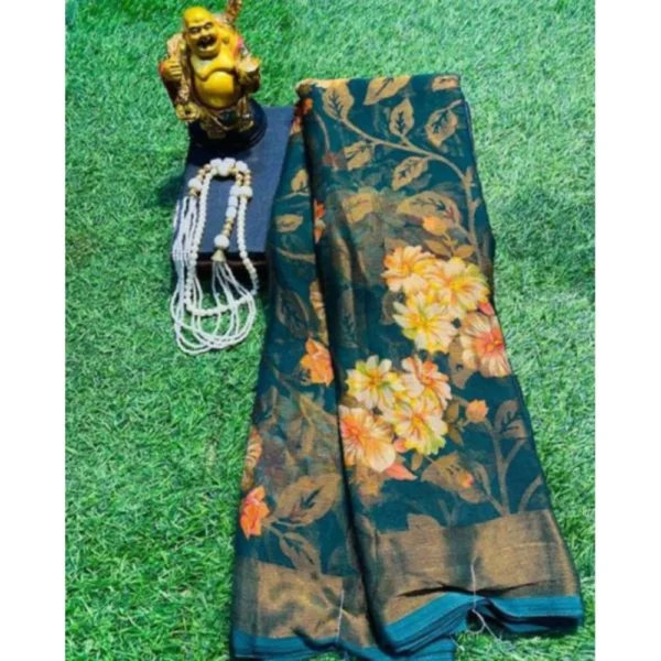 NariHaat Rama Green Viscose Rayon Printed Saree