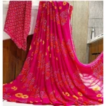 Generic Women's Georgette Printed Saree With Unstitched Blouse (Pink)
