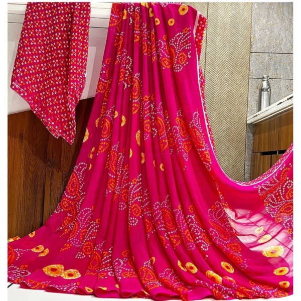 Generic Women's Georgette Printed Saree With Unstitched Blouse (Pink)