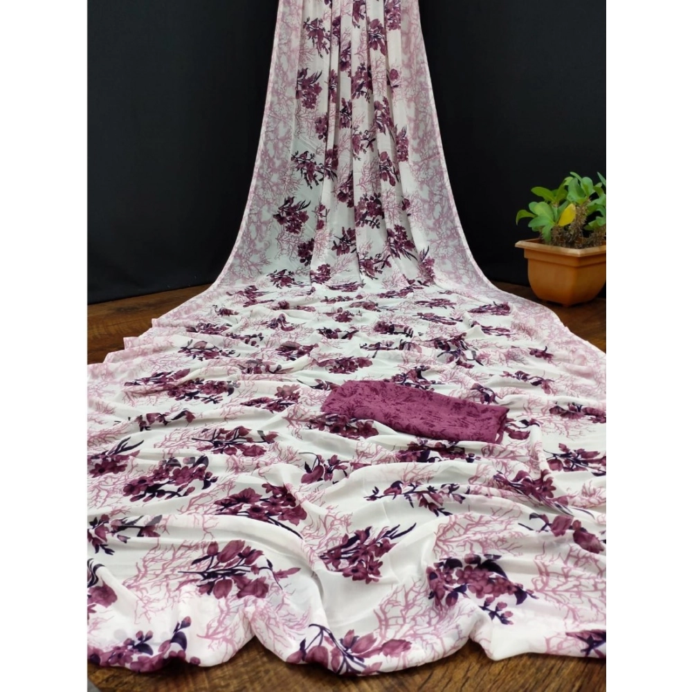 Pink Georgette Printed Saree for Women