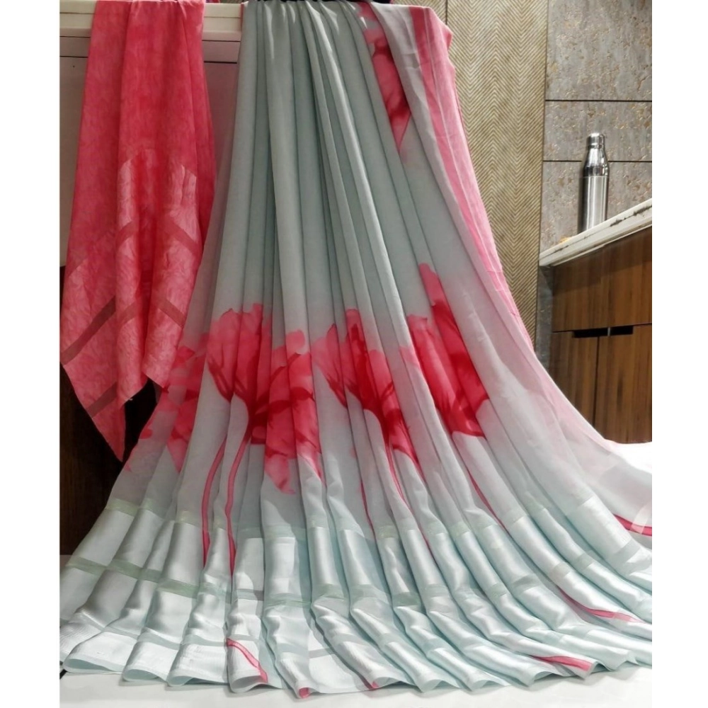 Elegant Grey Satin Saree