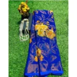 Royal Blue Viscose Rayon Printed Saree with Unstitched Blouse