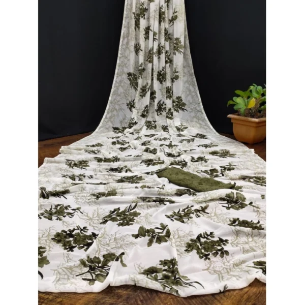 Green Georgette Printed Saree for Women