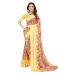 Yellow Satin Printed Saree for Women