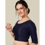 Generic Women's Cotton Lycra Blend Solid Non Padded Readymade Blouse (Navy Blue, Size: Free Size) - Image 3