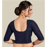 Generic Women's Cotton Lycra Blend Solid Non Padded Readymade Blouse (Navy Blue, Size: Free Size) - Image 4