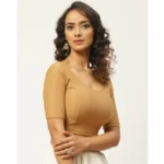 Generic Women's Cotton Lycra Blend Solid Non Padded Readymade Blouse (Beige, Size: Free Size) - Image 3