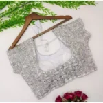 Generic Women's Silk Embroidered Padded Cup Readymade Blouse (Silver, Size: Free Size) - Image 2