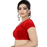 Generic Women's Velvet Solid Non Padded Readymade Blouse (Red, Size: Free Size) - Image 3